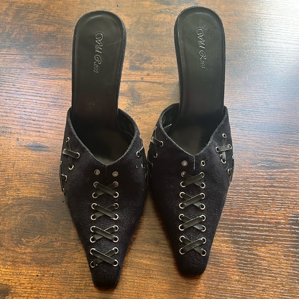 Wild Rose 2 inch heels , Faux suede and faux leather .